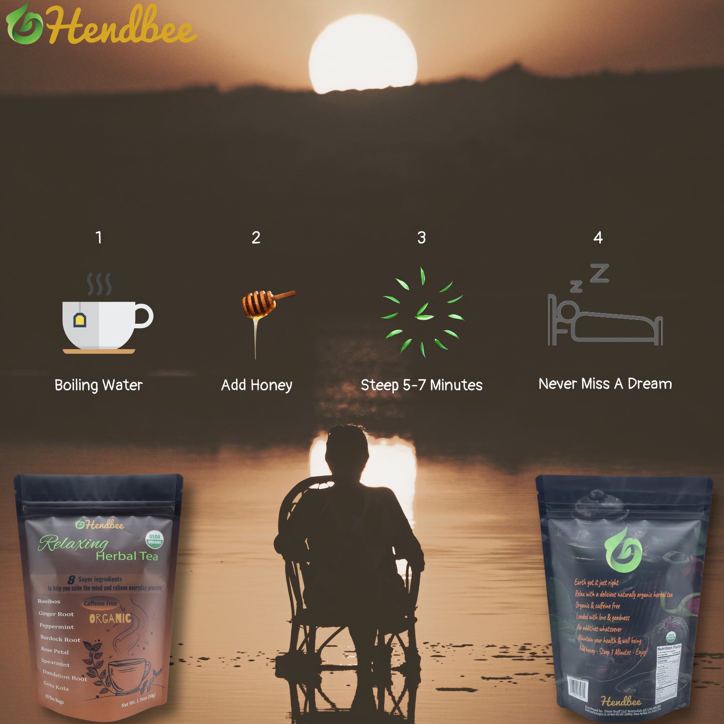 Organic Herbal Tea | Best Tea For Anxiety | Tea For Stress | Tea For Calming | Tea For Relaxation, Relaxing Organic Herbal Tea, Hendbee